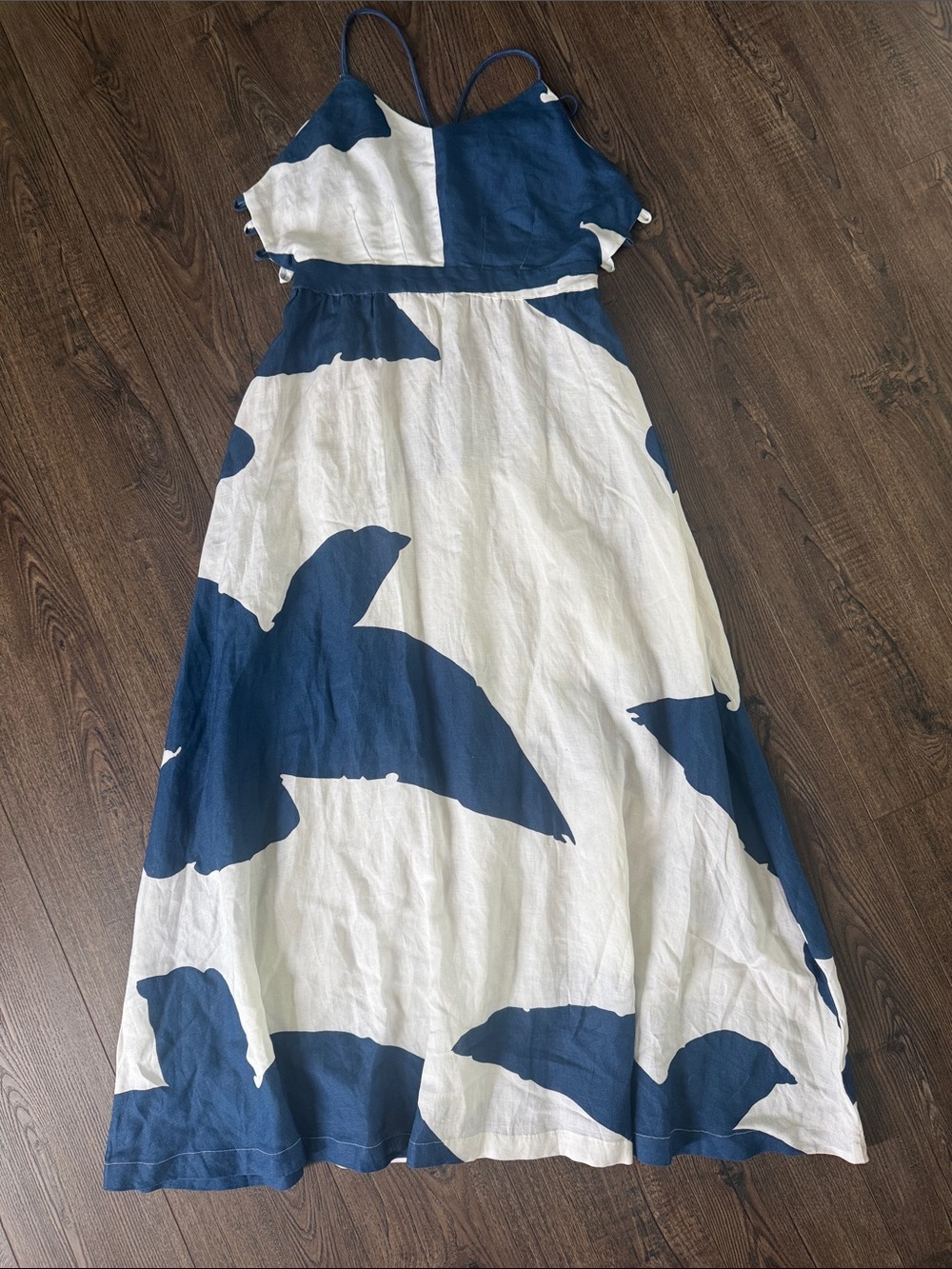 Anthropologie The Odells Sleeveless Blue & White V Neck Linen Blend Maxi Dress M - Picture 4 of 5